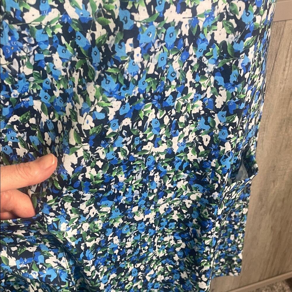 New!  OfeefaN Blue White Green Floral Sleeveless Tank Swing Dress Women’s M - Picture 4 of 11